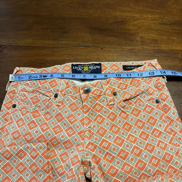 LUCKY BRAND CHARLIE CAPRI ORANGE DIAMOND PATTERN JEANS WOMEN’S 0 - EUC - Picture 5 of 12